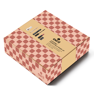 Coffret Essenciais de Make-Up com lápis, máscara e verniz em caixa reciclada